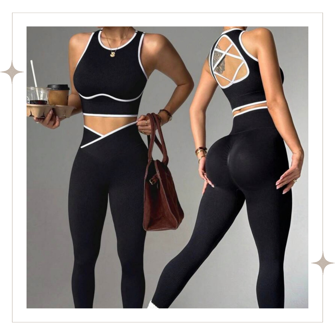 Black X-Back Two-Piece Long Set