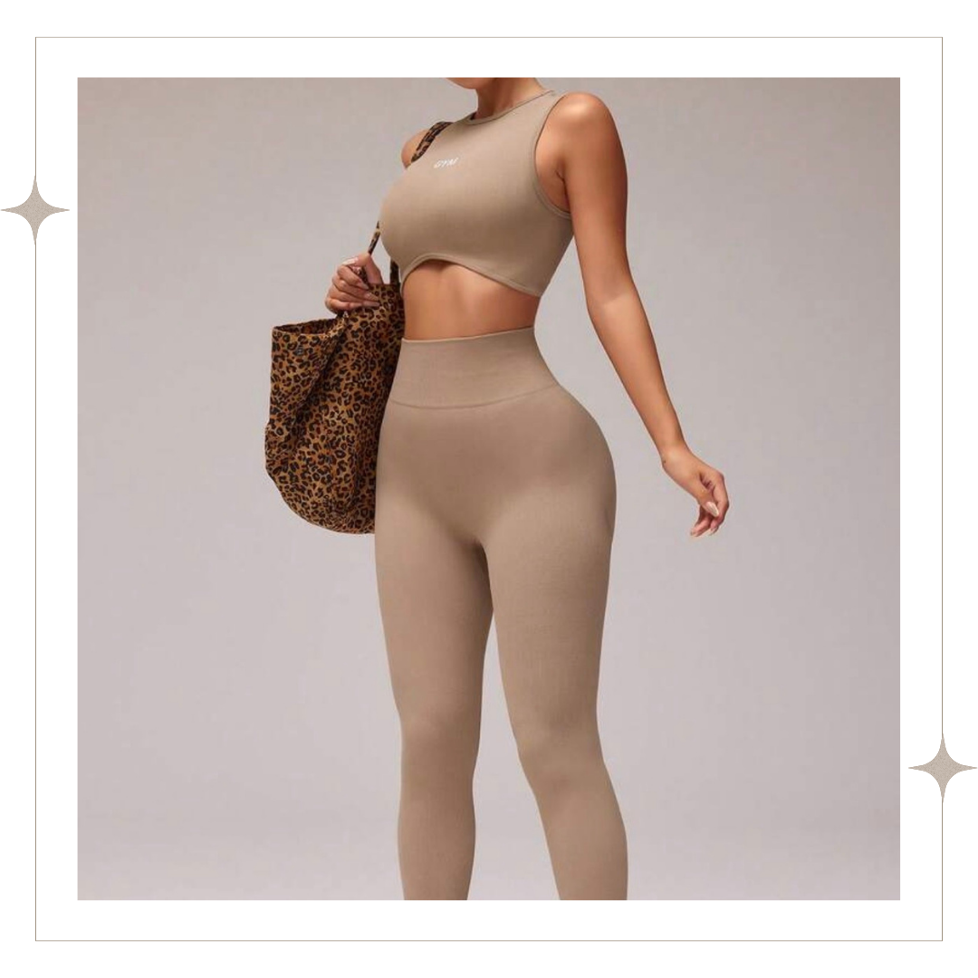 Beige Crop Two-Piece Long Set