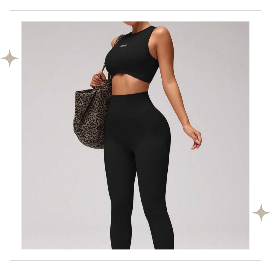 Black Crop Two-Piece Long Set