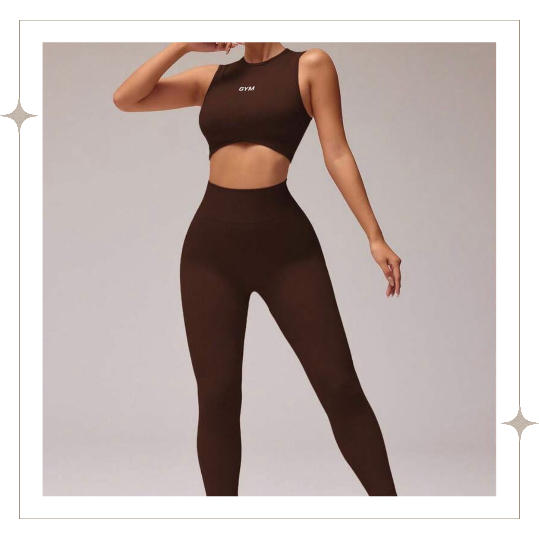 Coffee Brown Crop Two-Piece Long Set